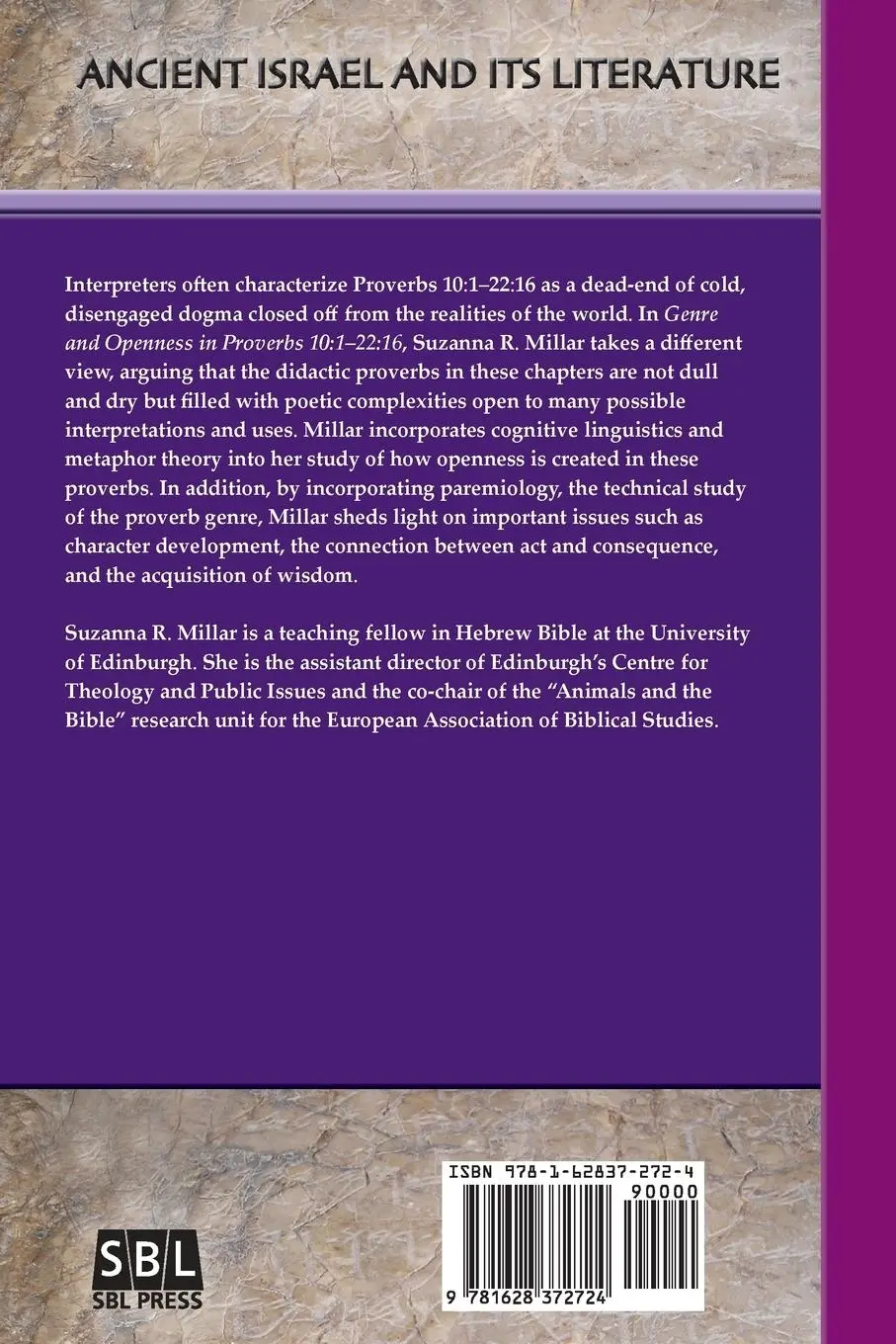 Rückseite: 9781628372724 | Genre and Openness in Proverbs 10 | 1-22:16 | Suzanna R. Millar | Buch