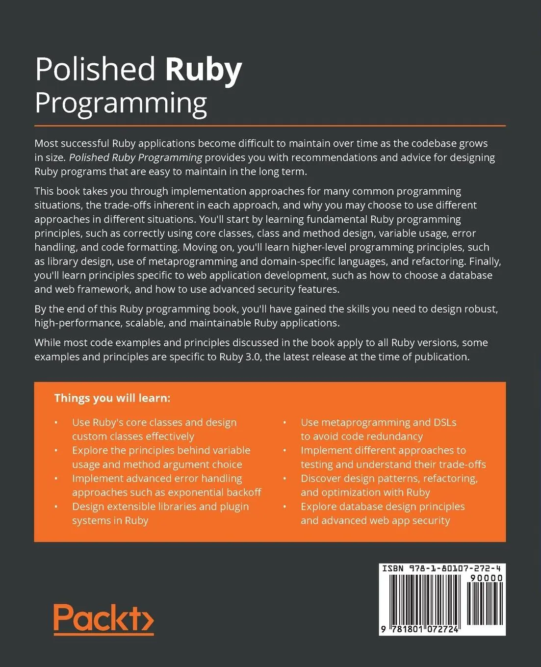 Rückseite: 9781801072724 | Polished Ruby Programming | Jeremy Evans | Taschenbuch | Englisch