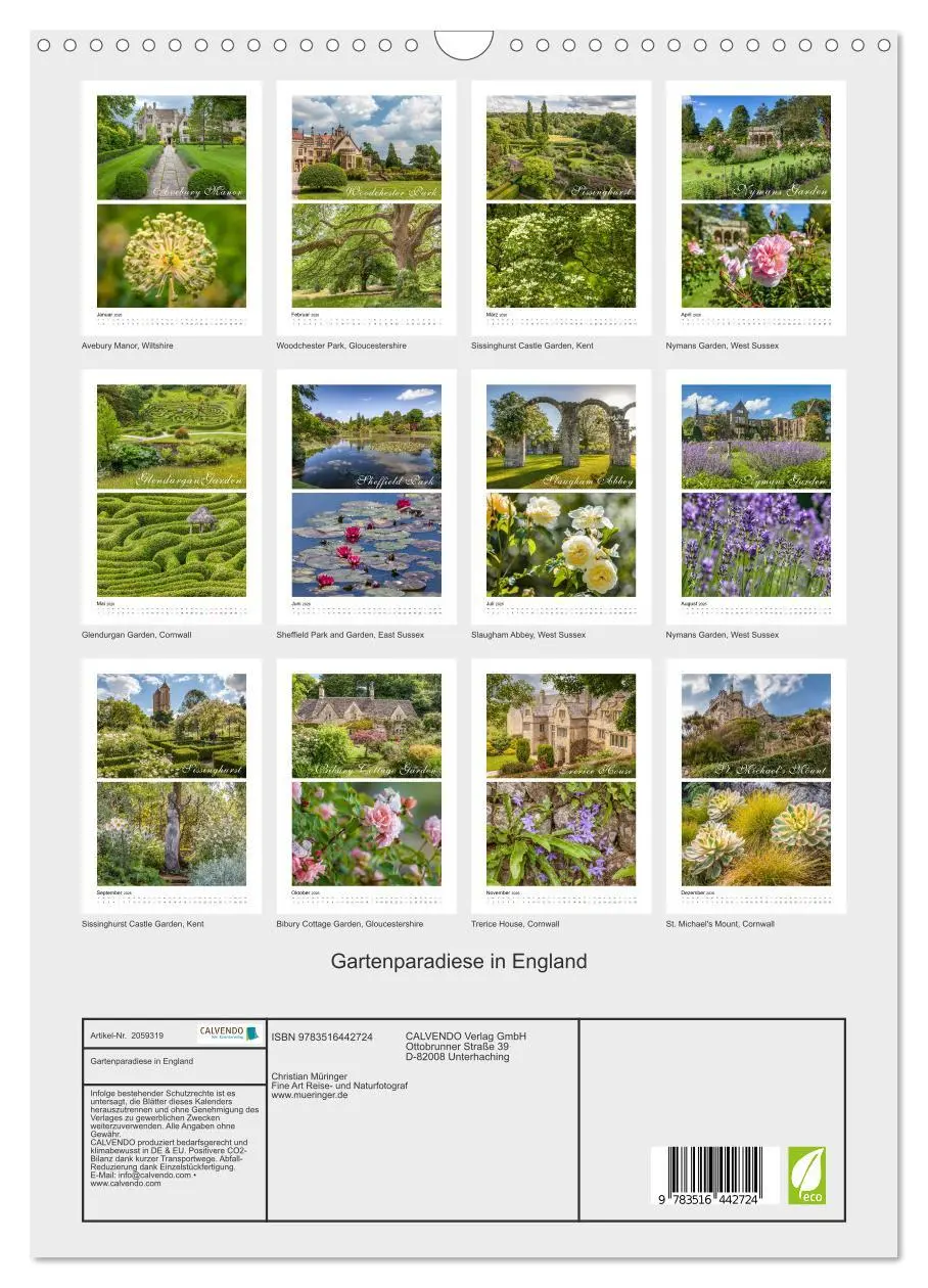 Bild: 9783516442724 | Gartenparadiese in England (Wandkalender 2026 DIN A3 hoch),...