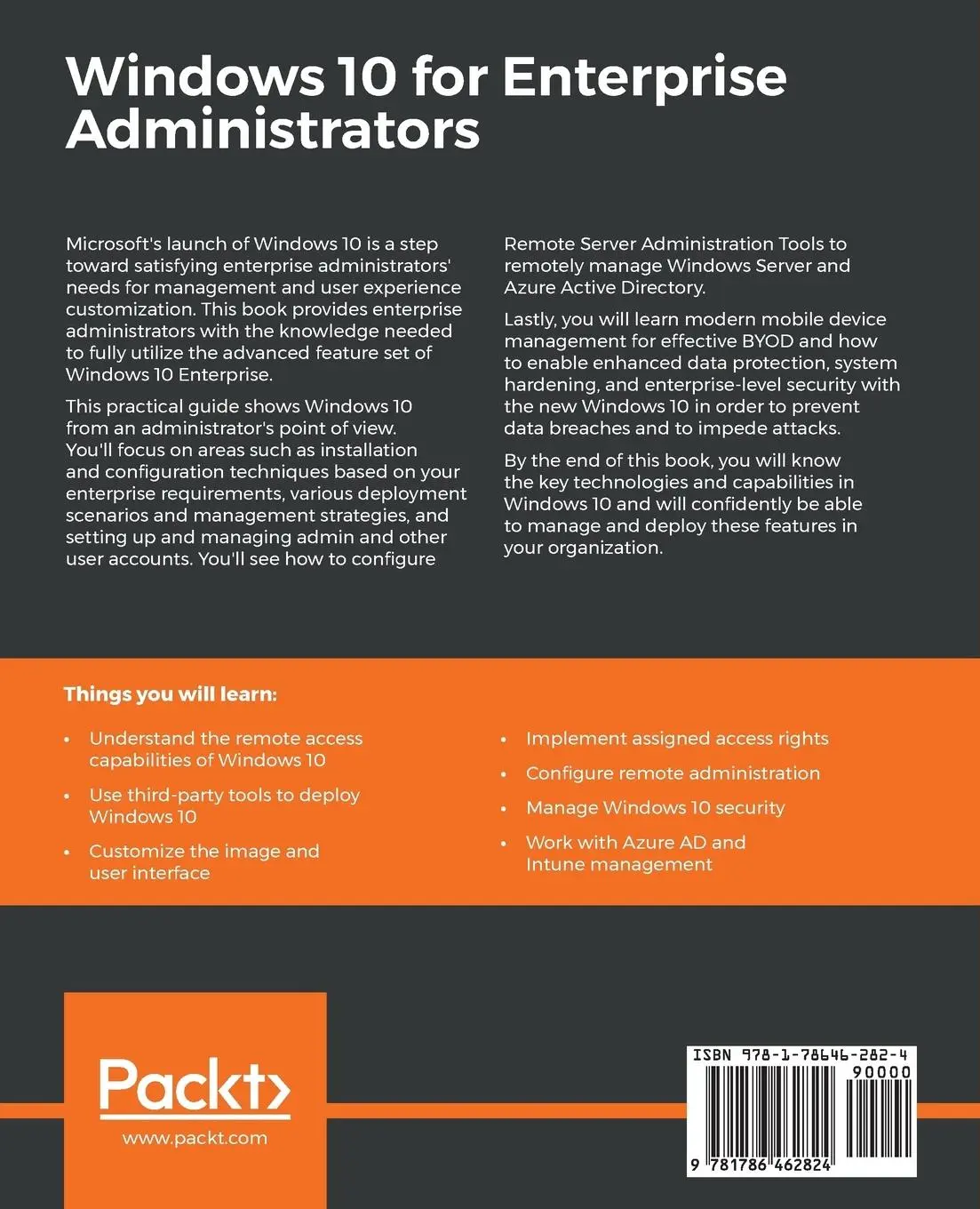 Rückseite: 9781786462824 | Windows 10 for Enterprise Administrators | Jeff Stokes (u. a.) | Buch