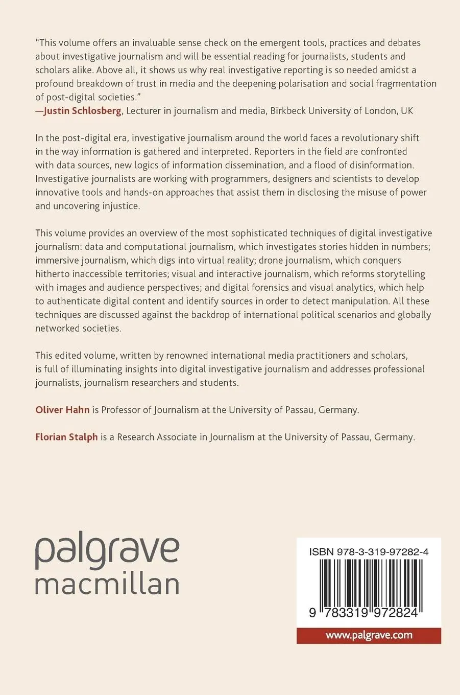 Rückseite: 9783319972824 | Digital Investigative Journalism | Florian Stalph (u. a.) | Buch