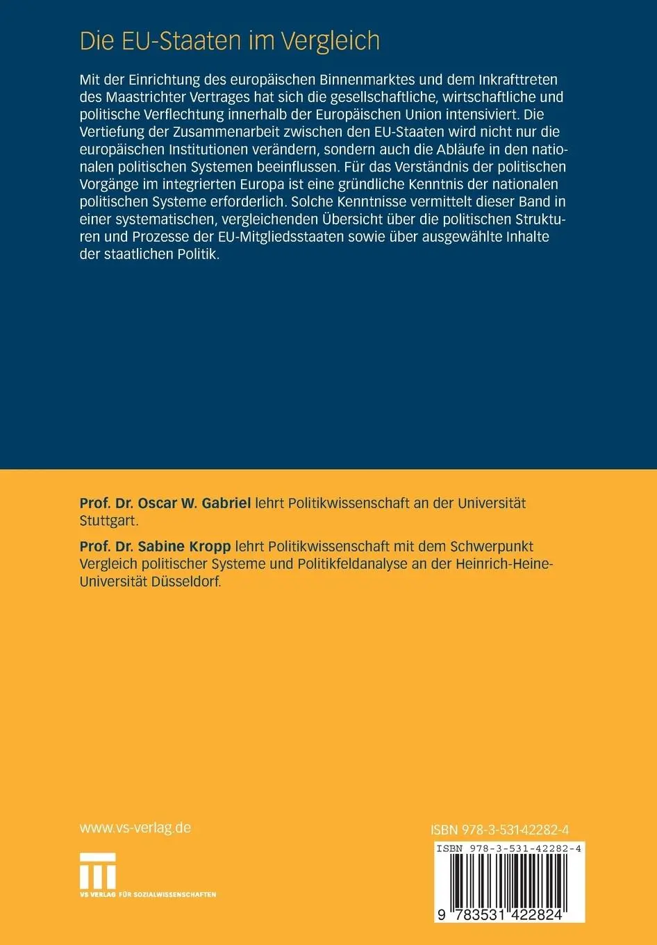 Rückseite: 9783531422824 | Die EU-Staaten im Vergleich | Strukturen, Prozesse, Politikinhalte