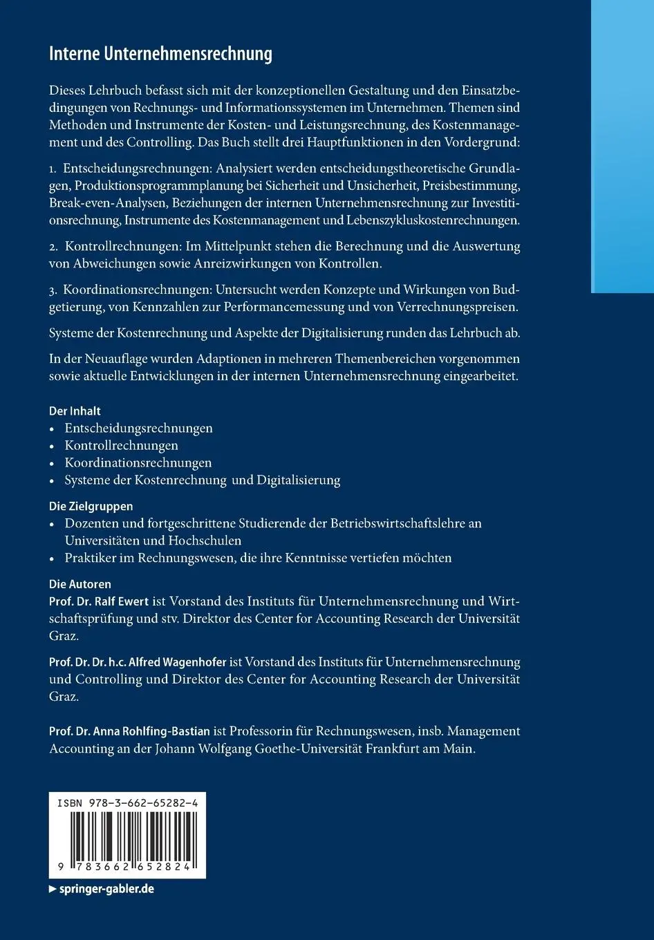 Rückseite: 9783662652824 | Interne Unternehmensrechnung | Ralf Ewert (u. a.) | Taschenbuch | 2023