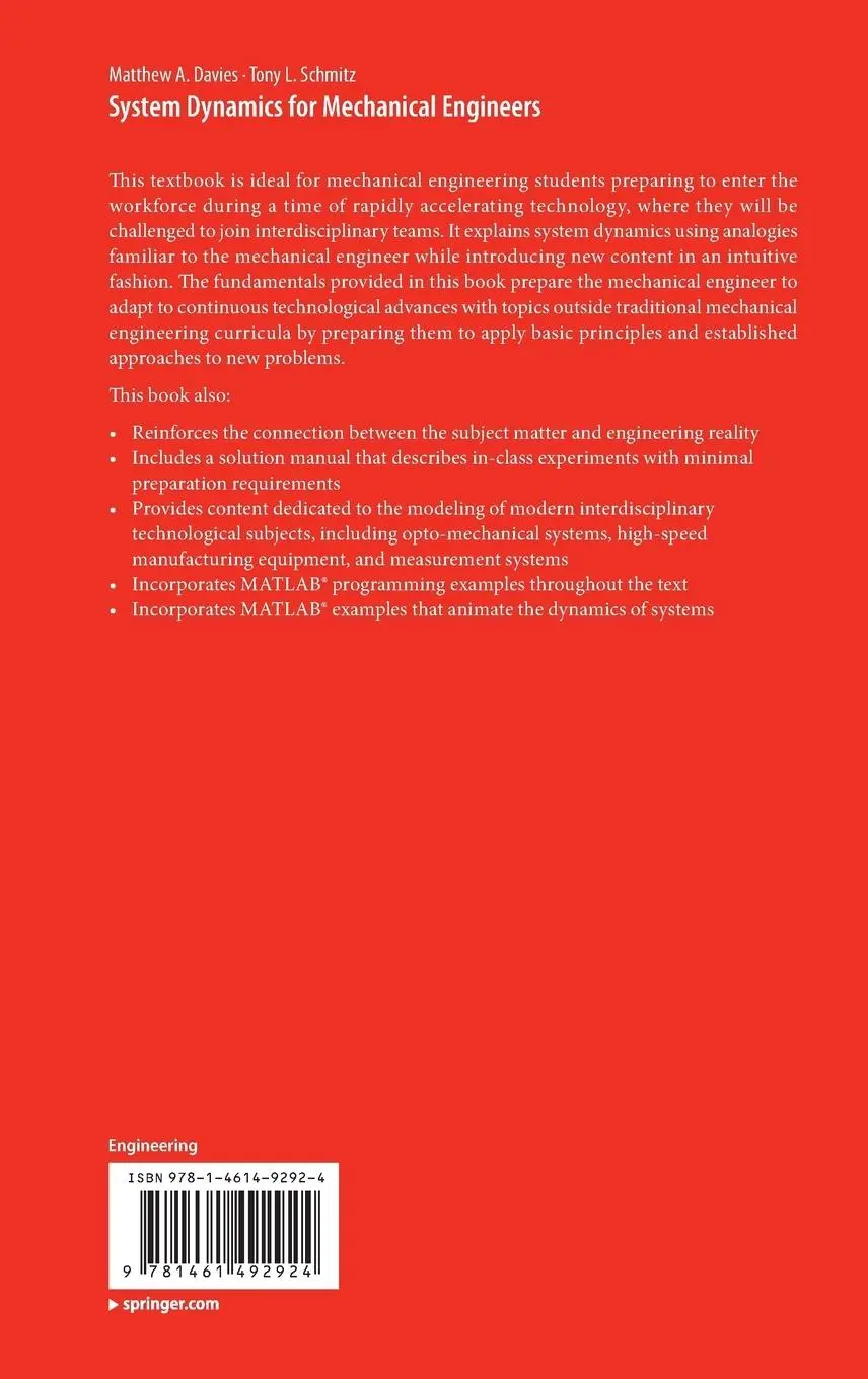 Rückseite: 9781461492924 | System Dynamics for Mechanical Engineers | Tony L. Schmitz (u. a.)