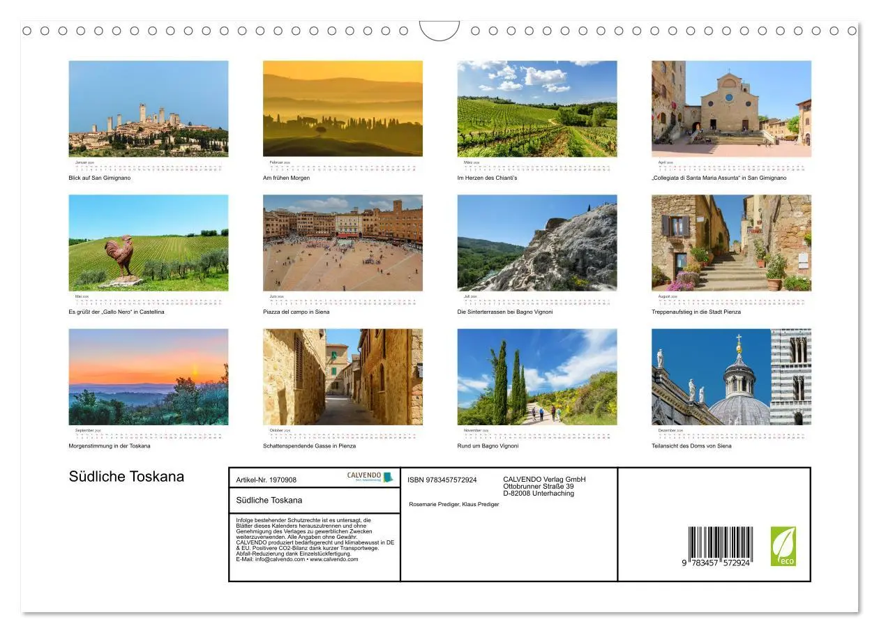 Bild: 9783457572924 | Südliche Toskana (Wandkalender 2026 DIN A3 quer), CALVENDO...