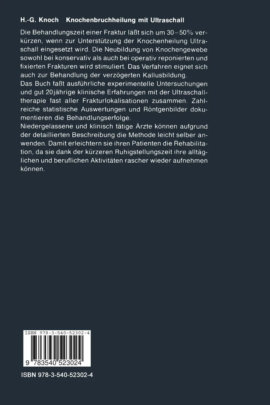 Rückseite: 9783540523024 | Knochenbruchheilung mit Ultraschall | Hans-Georg Knoch | Taschenbuch