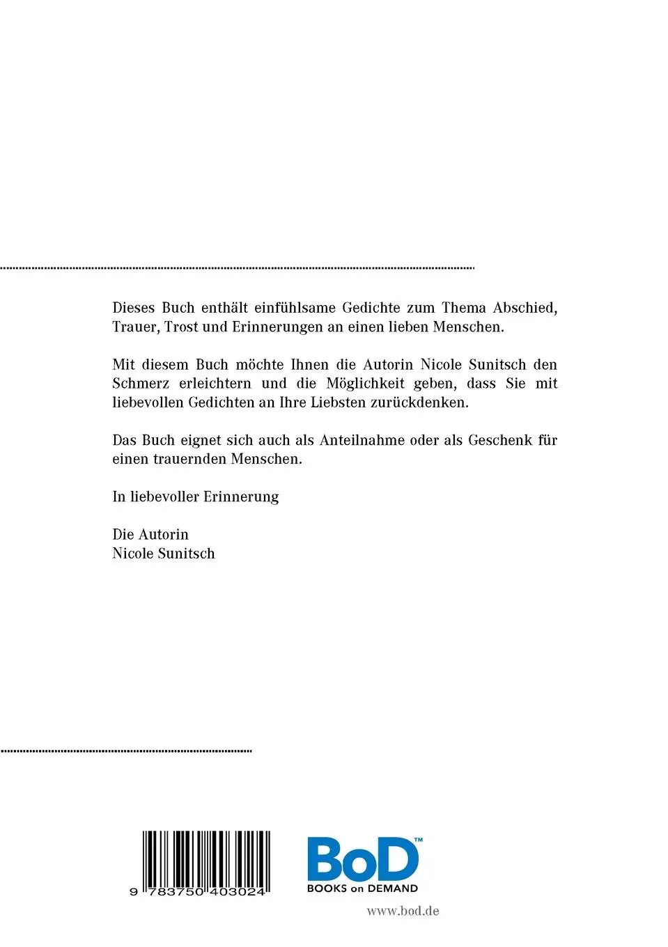 Rückseite: 9783750403024 | Trauergedichte und Trostgedanken | In liebevoller Erinnerung | Buch