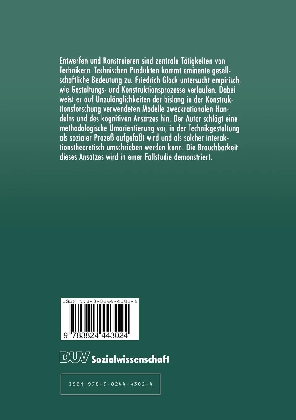 Rückseite: 9783824443024 | Konstruieren als sozialer Prozeß | Friedrich Glock | Taschenbuch | xii