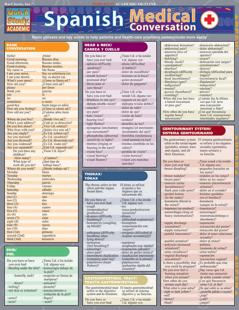 Cover: 9781423203124 | Spanish Medical Conversation | QuickStudy Laminated Reference Guide