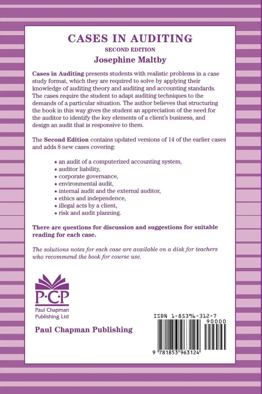 Rückseite: 9781853963124 | Cases in Auditing | Josephine Maltby | Taschenbuch | Englisch | 2001