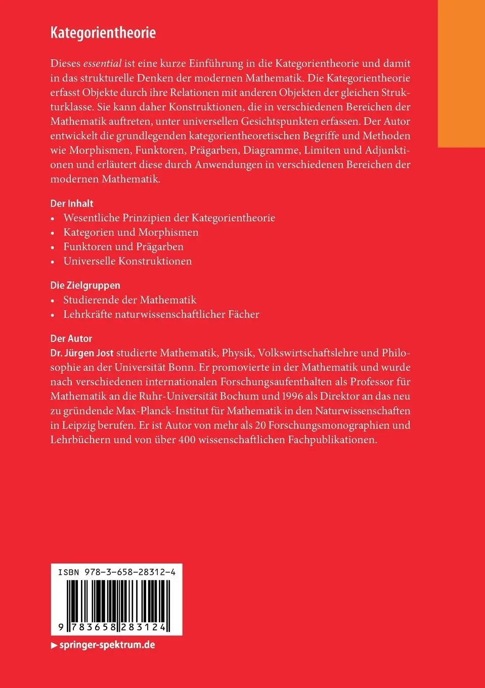 Rückseite: 9783658283124 | Kategorientheorie | Eine kurze Einführung | Jürgen Jost | Taschenbuch