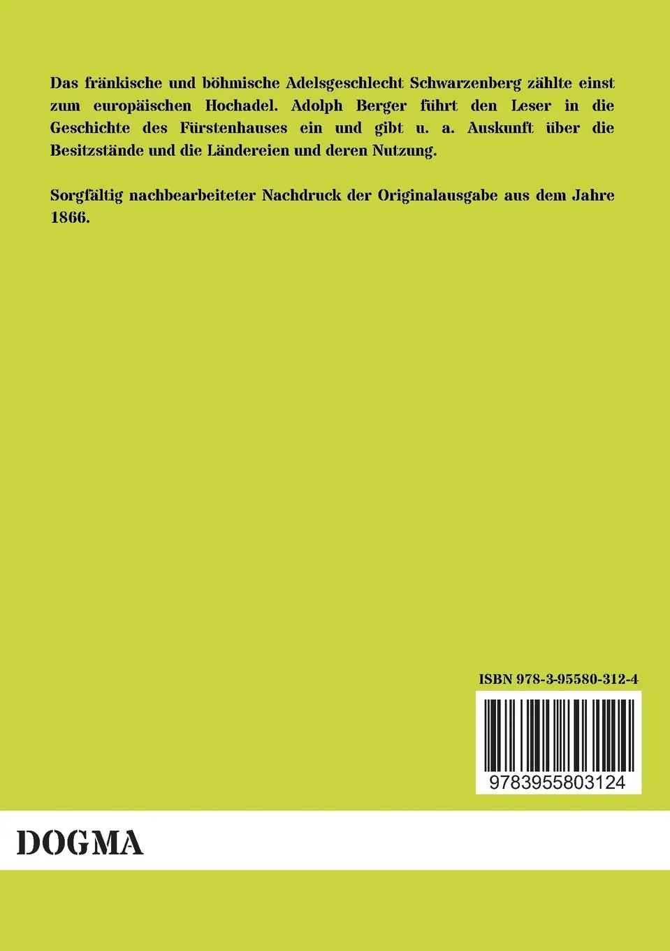 Rückseite: 9783955803124 | Das Füstenhaus Schwarzenberg | Adolph Berger | Taschenbuch | 336 S.