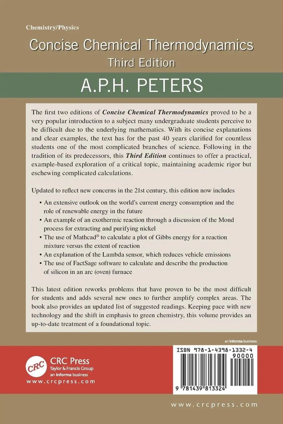 Rückseite: 9781439813324 | Concise Chemical Thermodynamics | A. P. H. Peters | Taschenbuch | 2010
