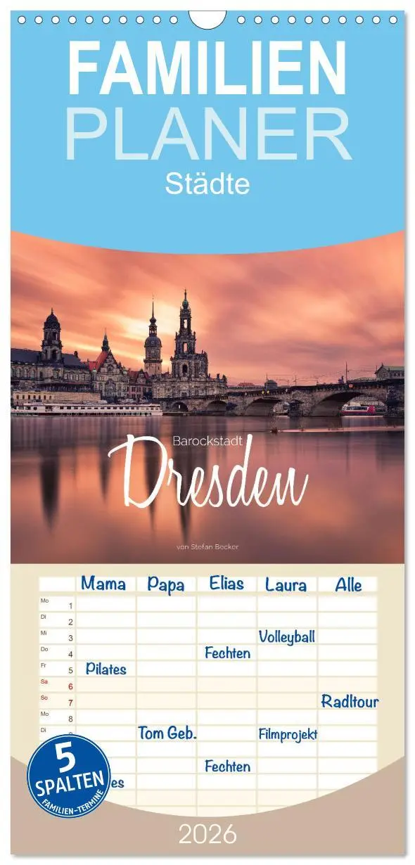 Cover: 9783516523324 | Familienplaner 2026 - Barockstadt Dresden mit 5 Spalten...