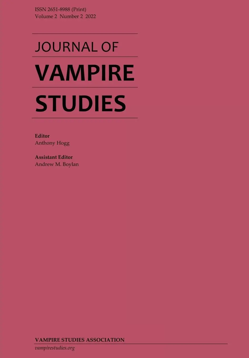 Cover: 9780645203424 | Journal of Vampire Studies | Vol. 2, No. 2 (2022) | Hogg (u. a.)