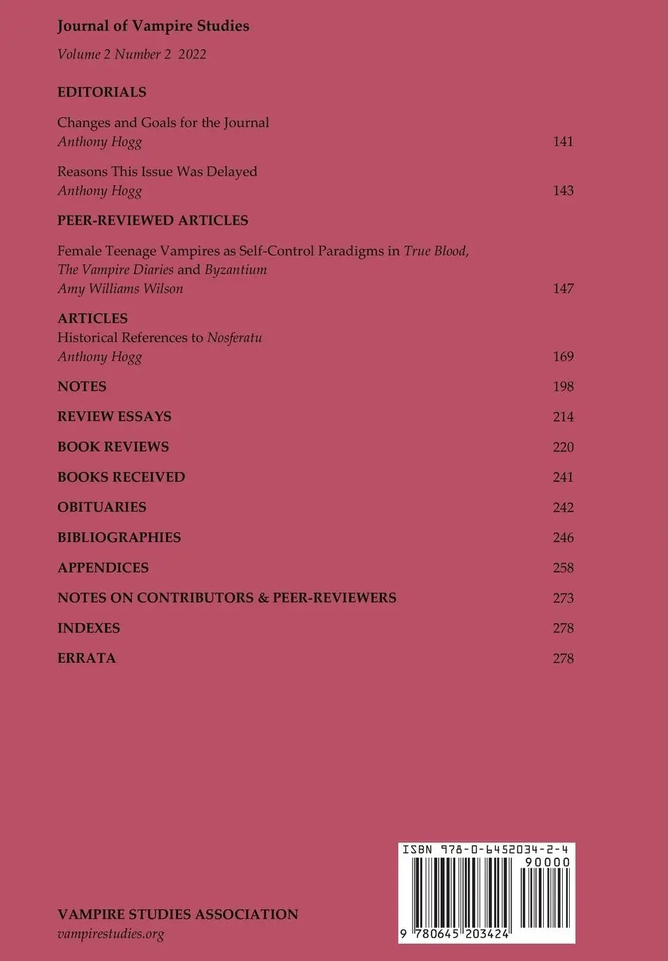 Rückseite: 9780645203424 | Journal of Vampire Studies | Vol. 2, No. 2 (2022) | Hogg (u. a.)