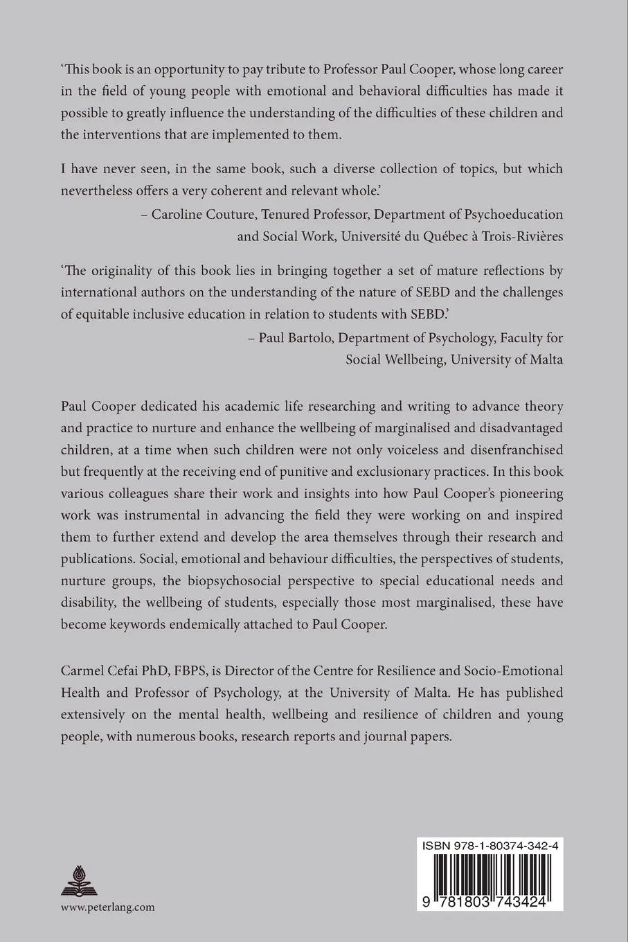 Rückseite: 9781803743424 | Nurturing the wellbeing of students in difficulty | Carmel Cefai