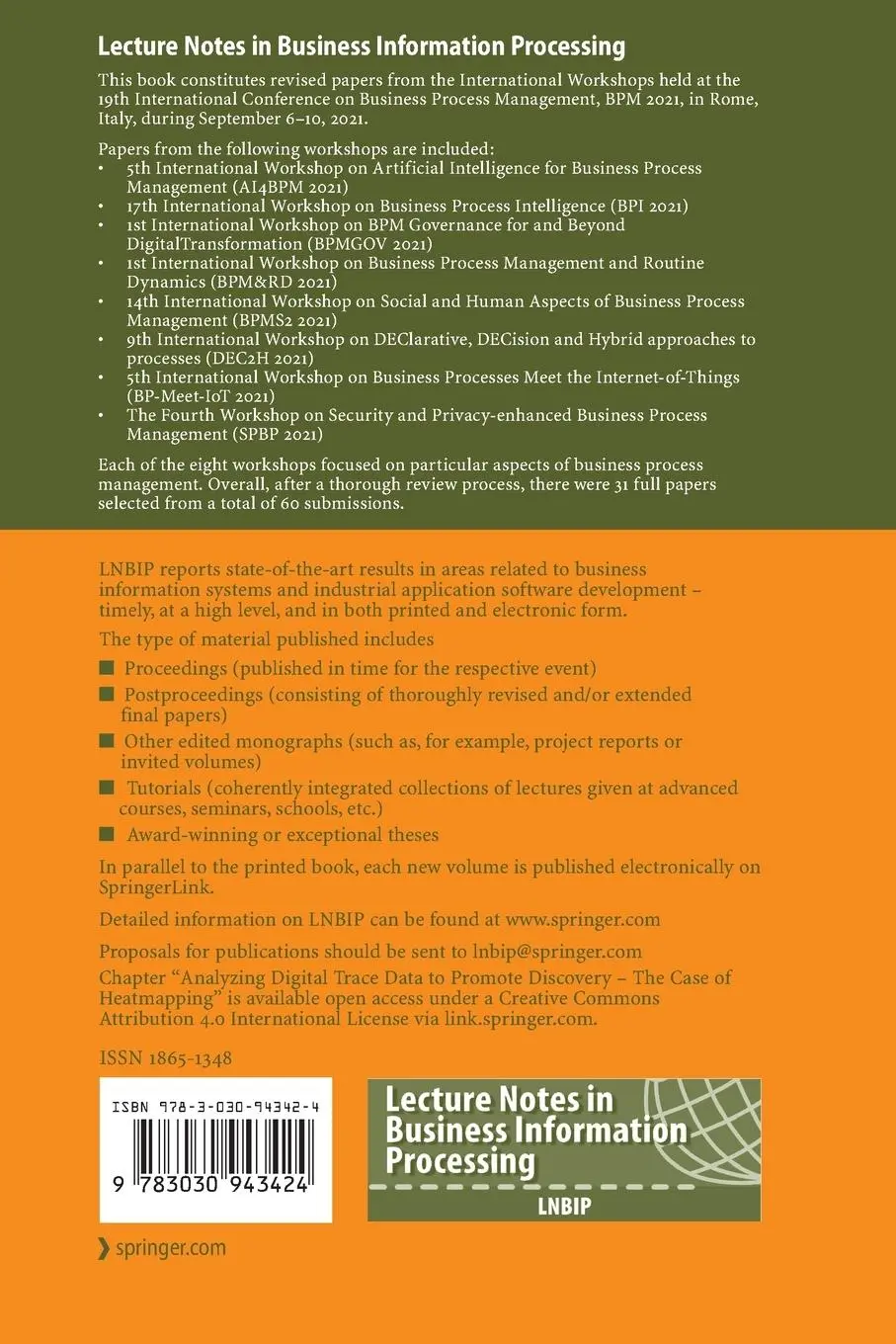 Rückseite: 9783030943424 | Business Process Management Workshops | Barbara Weber (u. a.) | Buch