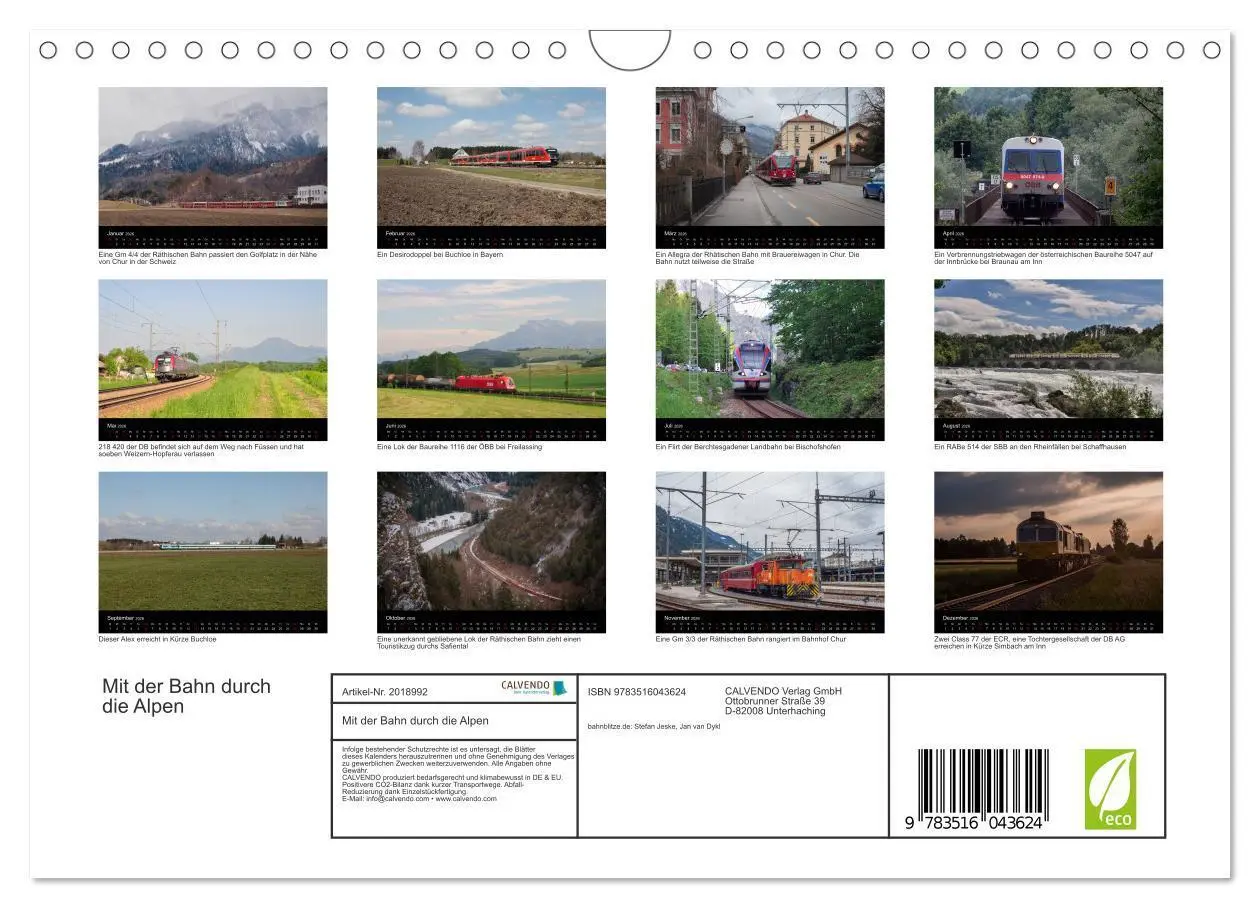 Bild: 9783516043624 | Mit der Bahn durch die Alpen (Wandkalender 2026 DIN A4 quer),...
