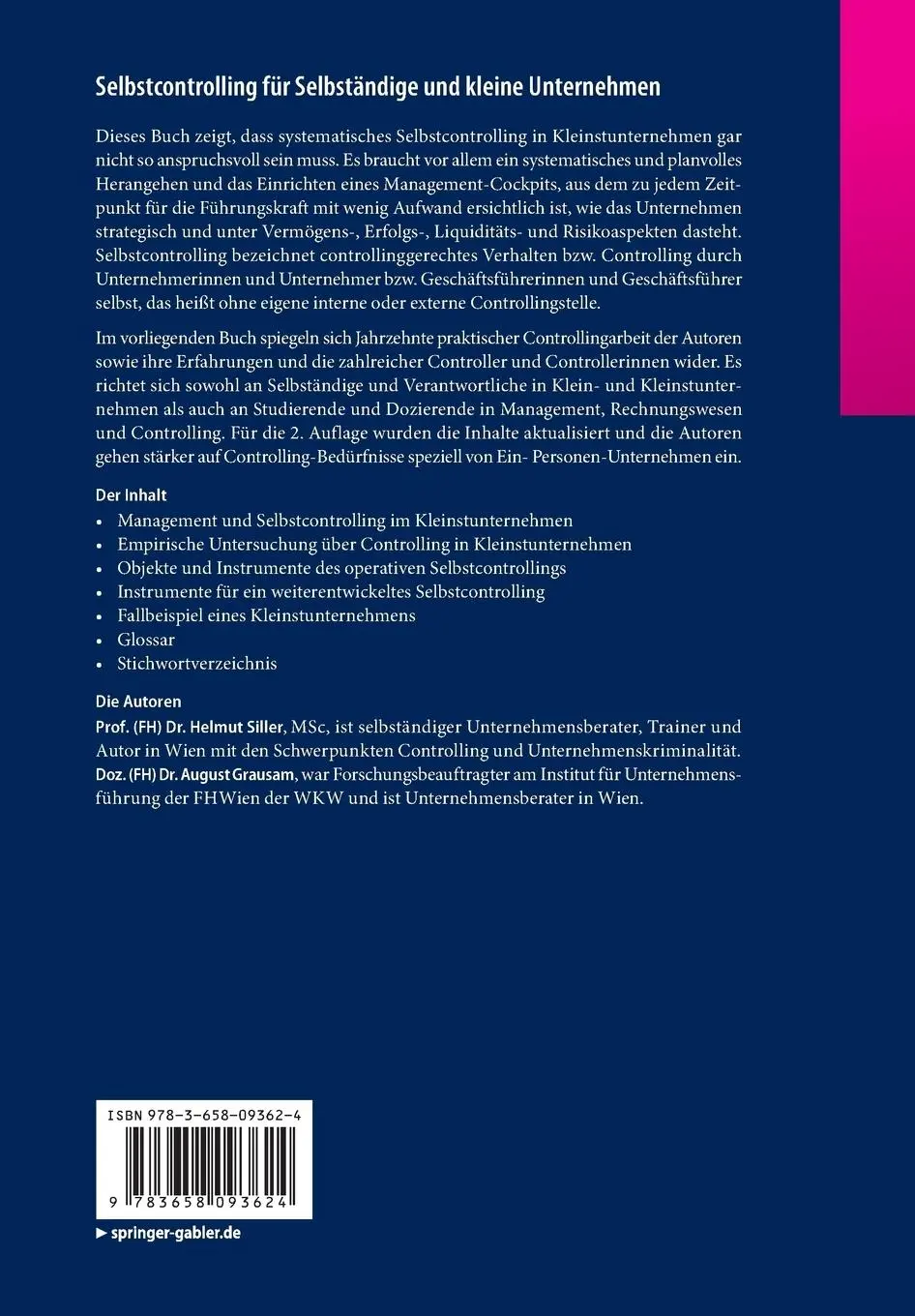 Rückseite: 9783658093624 | Selbstcontrolling für Selbständige und kleine Unternehmen | Buch | xii