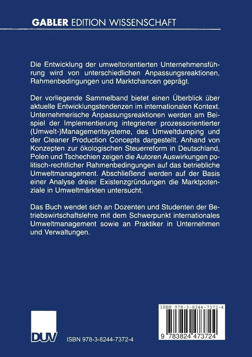 Rückseite: 9783824473724 | Umweltorientierte Unternehmensführung und ökologische Steuerreform