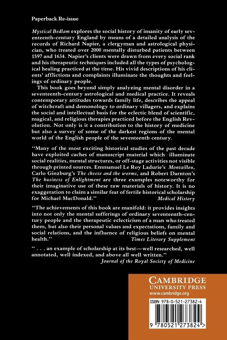 Rückseite: 9780521273824 | Mystical Bedlam | Michael Macdonald | Taschenbuch | Paperback | 2008