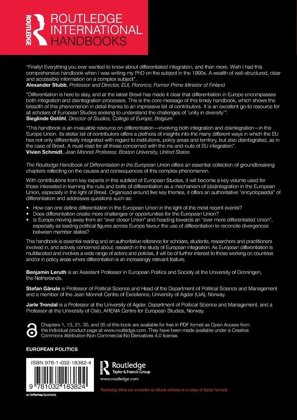 Rückseite: 9781032183824 | The Routledge Handbook of Differentiation in the European Union | Buch