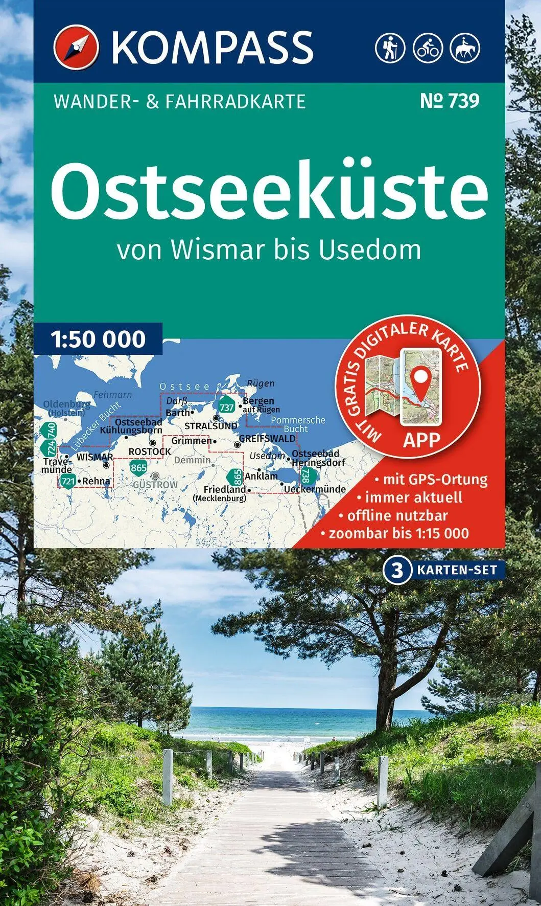 Cover: 9783991543824 | KOMPASS Wanderkarten-Set 739 Ostseeküste, von Wismar bis Usedom (3...