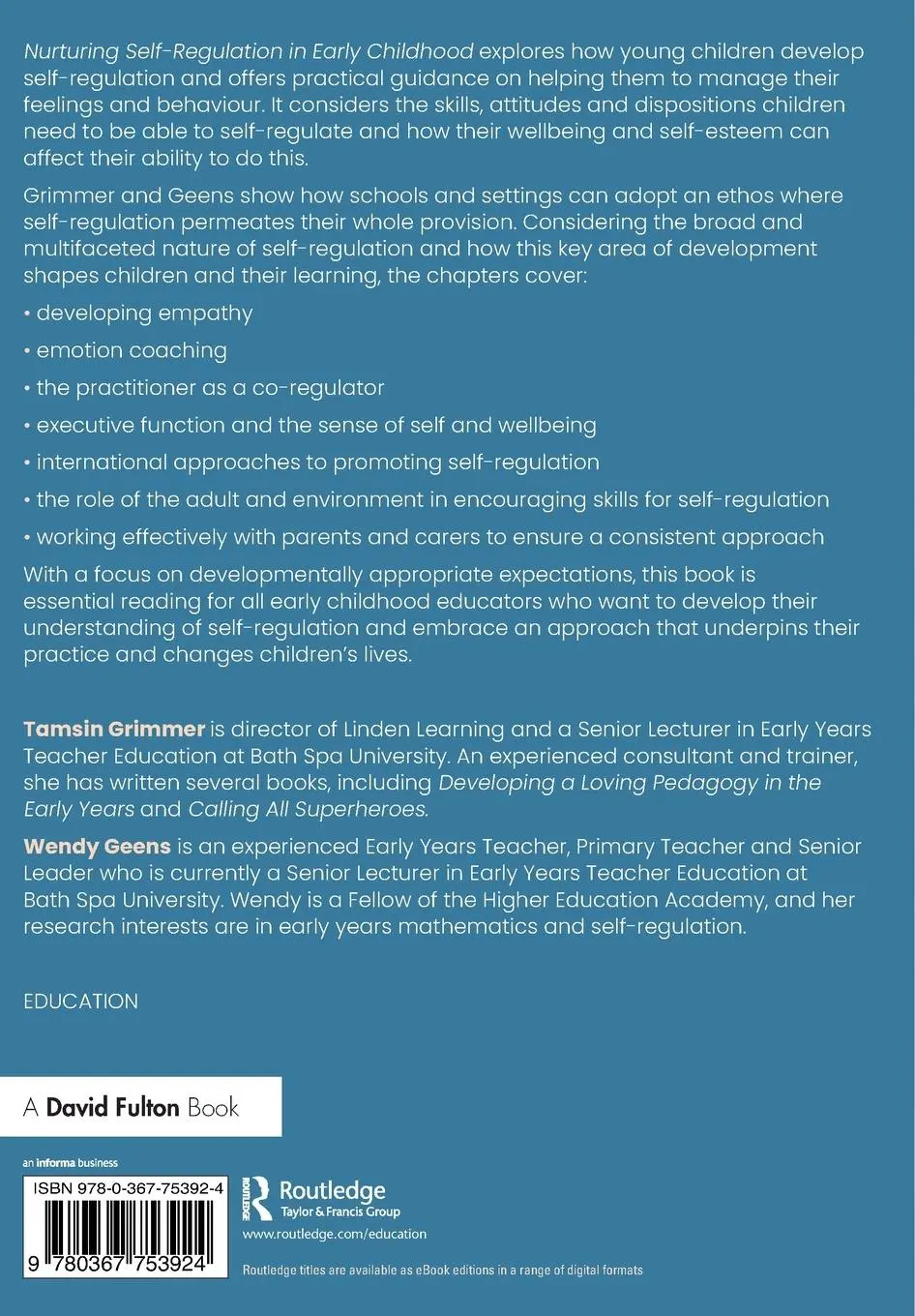 Rückseite: 9780367753924 | Nurturing Self-Regulation in Early Childhood | Tamsin Grimmer (u. a.)