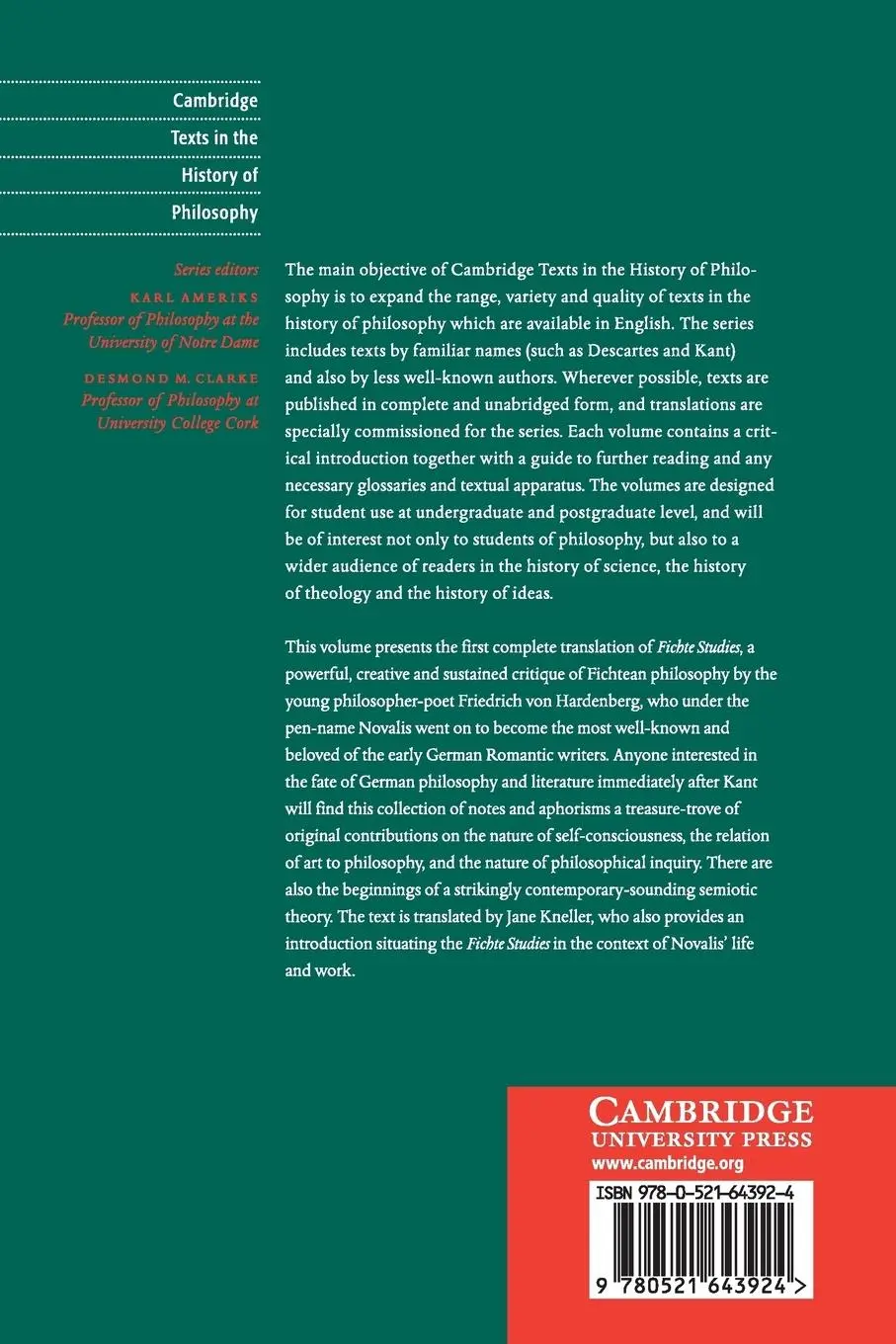 Rückseite: 9780521643924 | Novalis | Fichte Studies | Novalis | Taschenbuch | Englisch | 2017