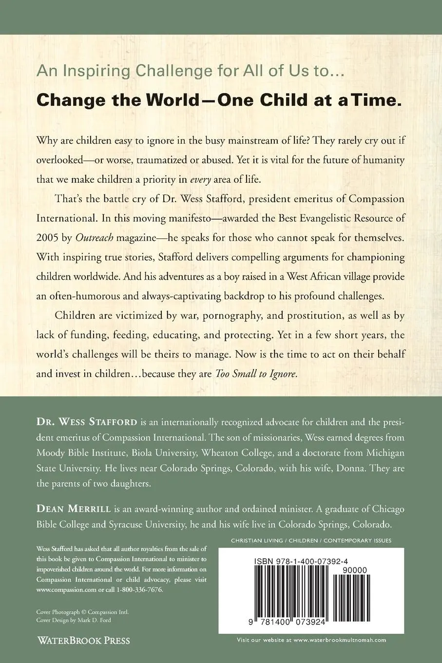 Rückseite: 9781400073924 | Too Small to Ignore | Why the Least of These Matters Most | Stafford
