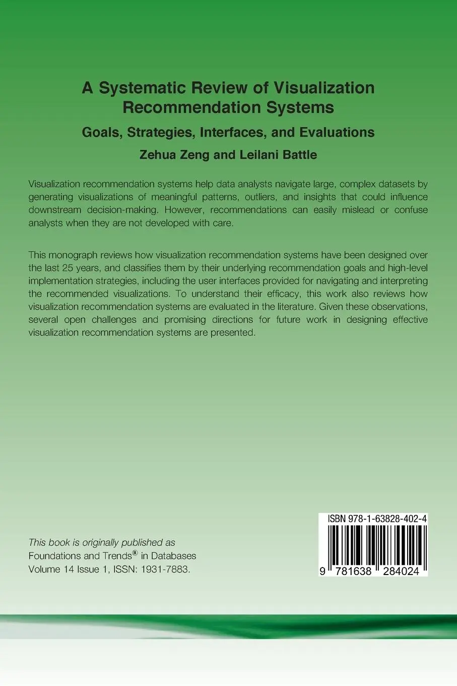 Rückseite: 9781638284024 | A Systematic Review of Visualization Recommendation...