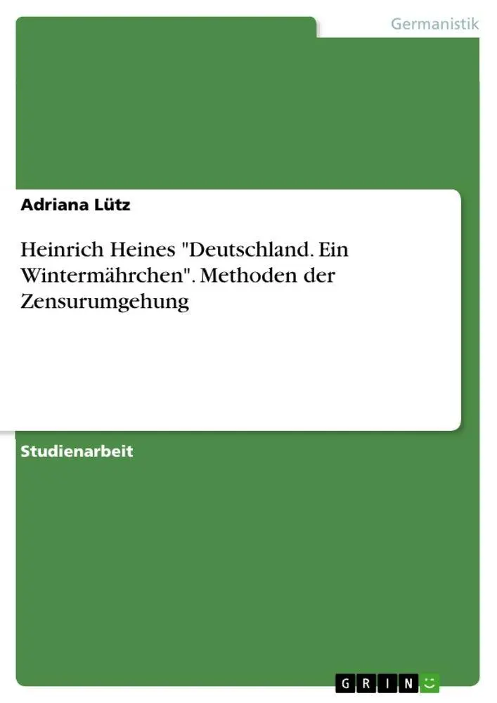 Cover: 9783389054024 | Heinrich Heines "Deutschland. Ein Wintermährchen". Methoden der...