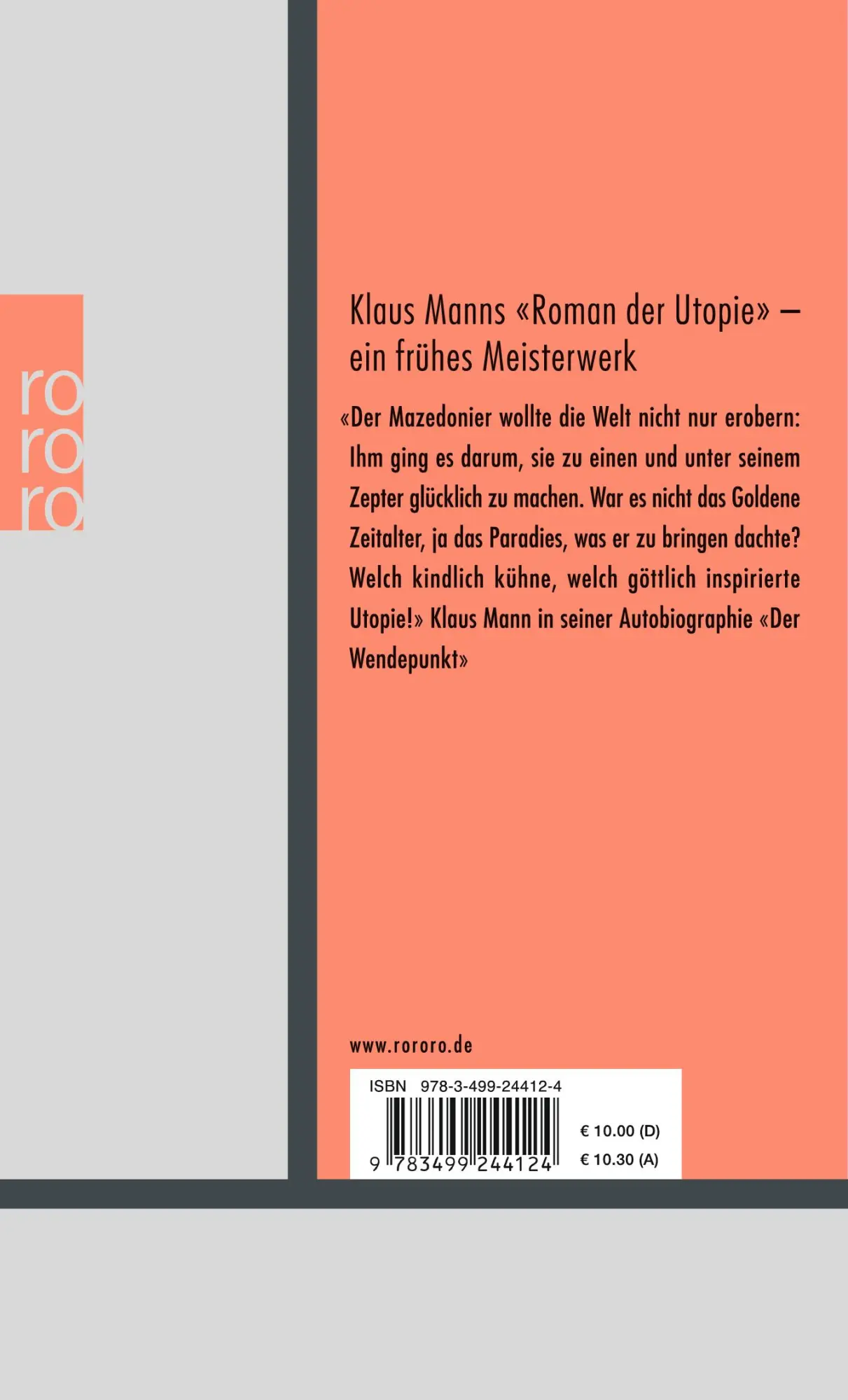 Rückseite: 9783499244124 | Alexander | Roman der Utopie | Klaus Mann | Taschenbuch | 256 S.