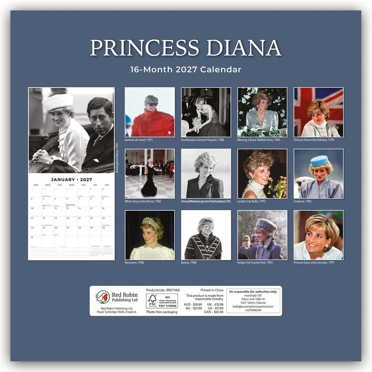 Rückseite: 9781837014224 | Prinzessin Diana - Diana 2027 - 16-Monatskalender | Robin Red | 28 S.