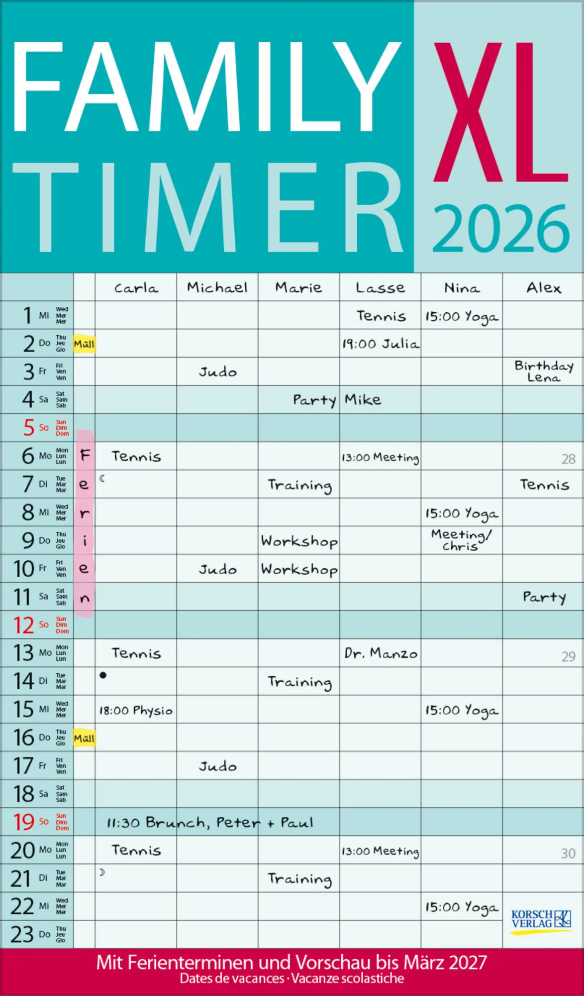 Cover: 9783731884224 | XL Family Timer 2026 | Verlag Korsch | Kalender | 14 S. | Deutsch