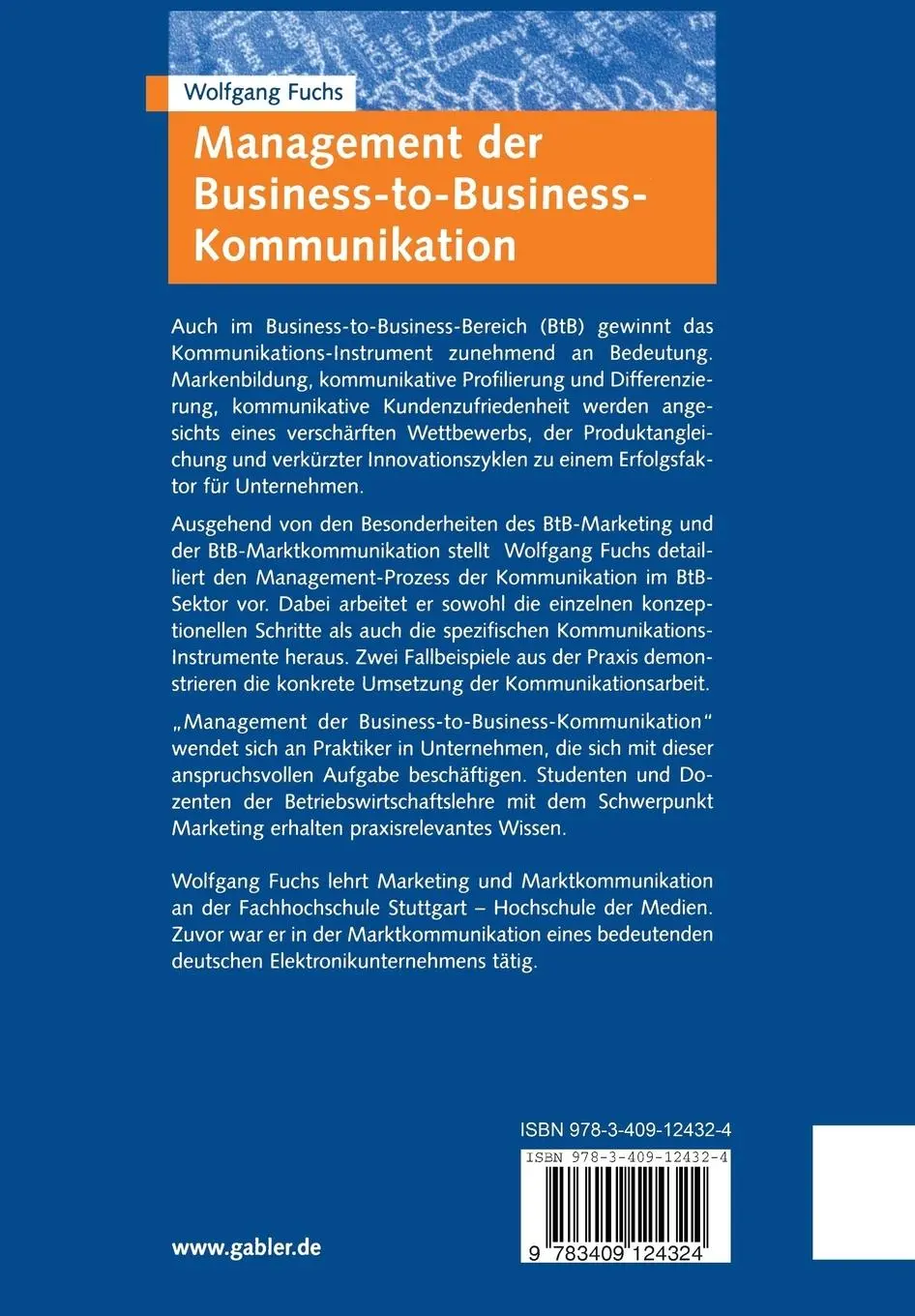 Rückseite: 9783409124324 | Management der Business-to-Business-Kommunikation | Wolfgang Fuchs | x