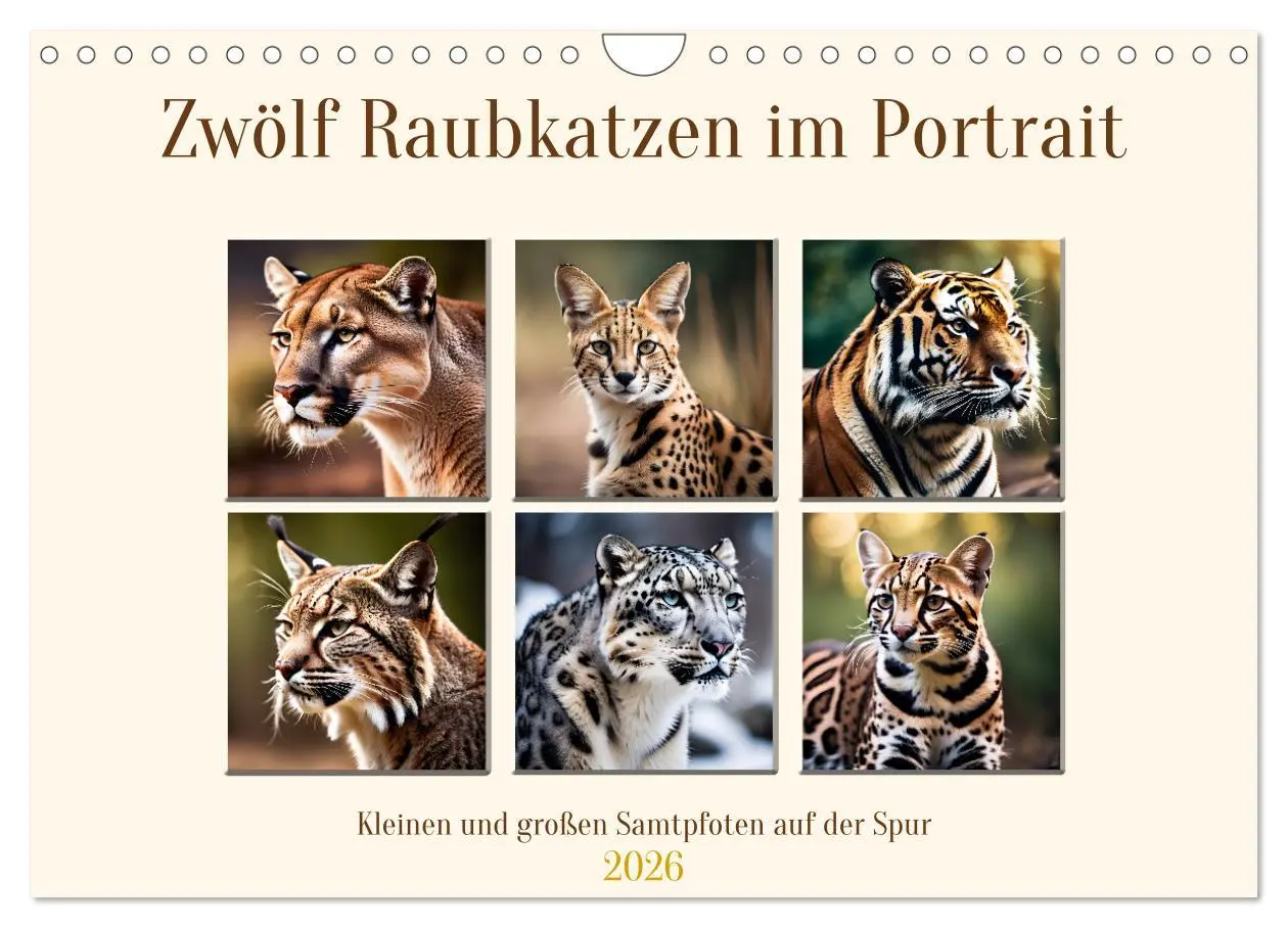 Cover: 9783457264324 | Zwölf Raubkatzen im Portrait (Wandkalender 2026 DIN A4 quer),...