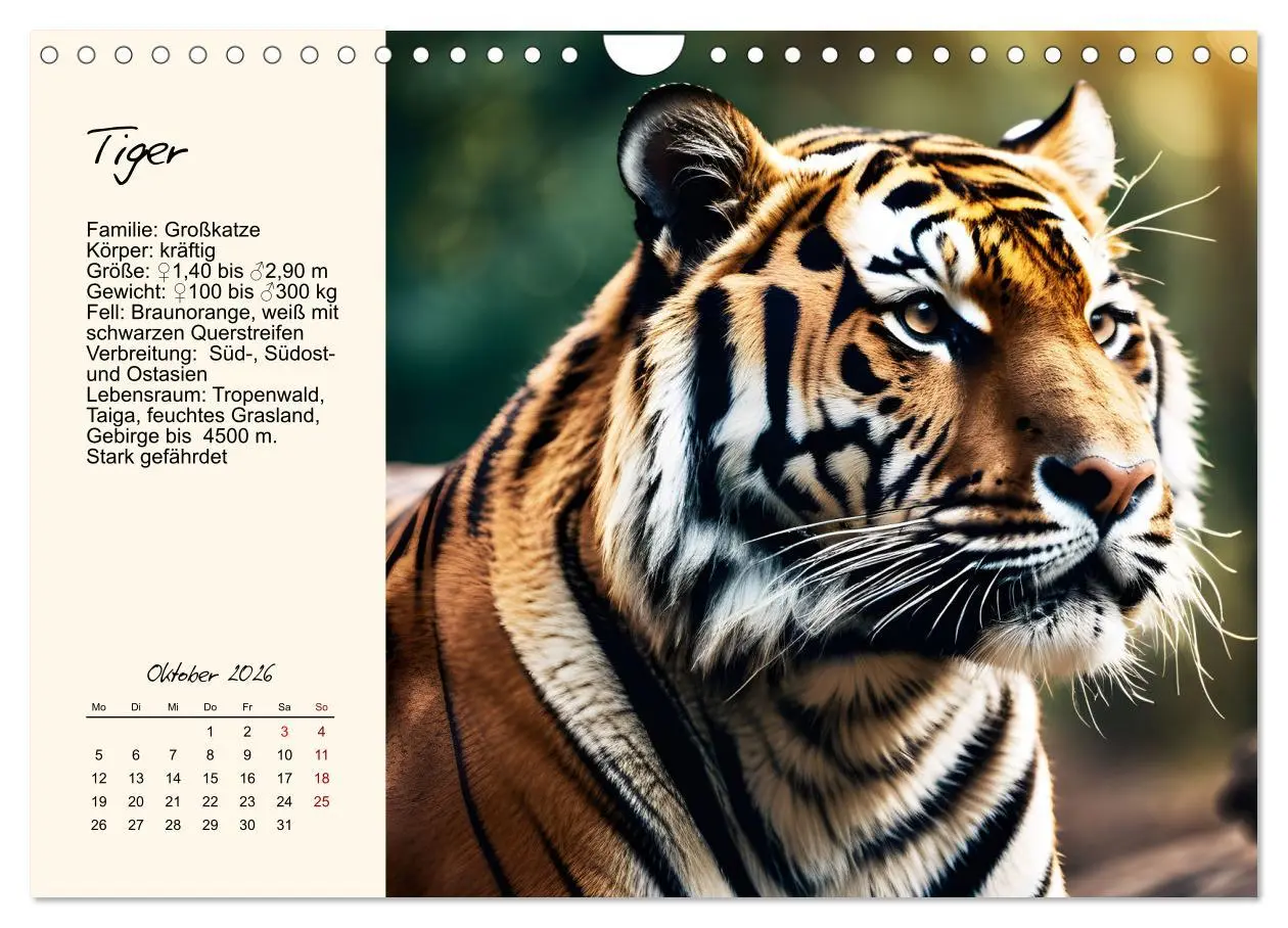 Bild: 9783457264324 | Zwölf Raubkatzen im Portrait (Wandkalender 2026 DIN A4 quer),...