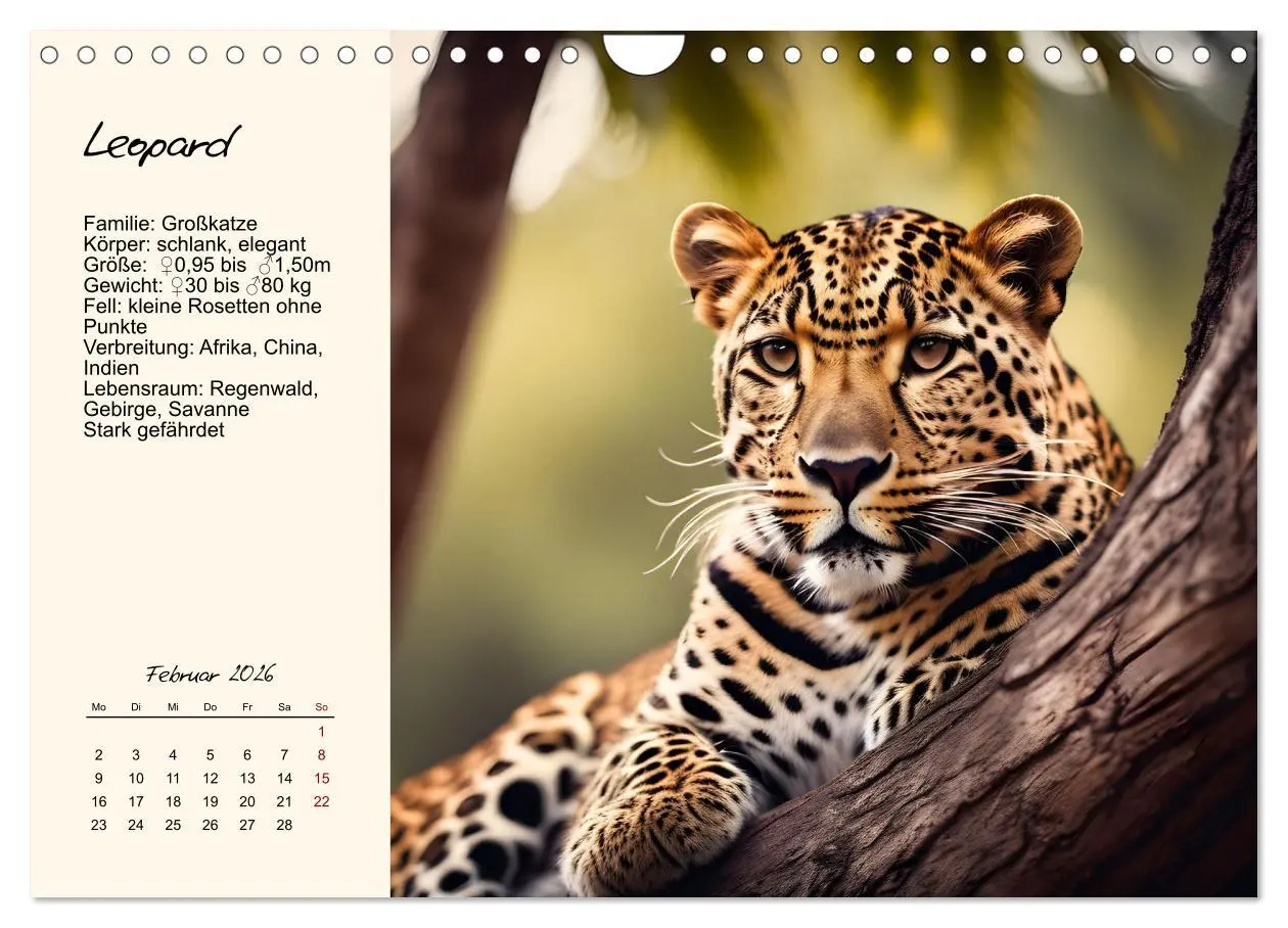Bild: 9783457264324 | Zwölf Raubkatzen im Portrait (Wandkalender 2026 DIN A4 quer),...