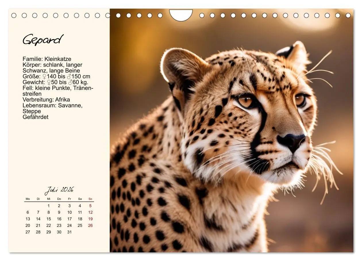 Bild: 9783457264324 | Zwölf Raubkatzen im Portrait (Wandkalender 2026 DIN A4 quer),...
