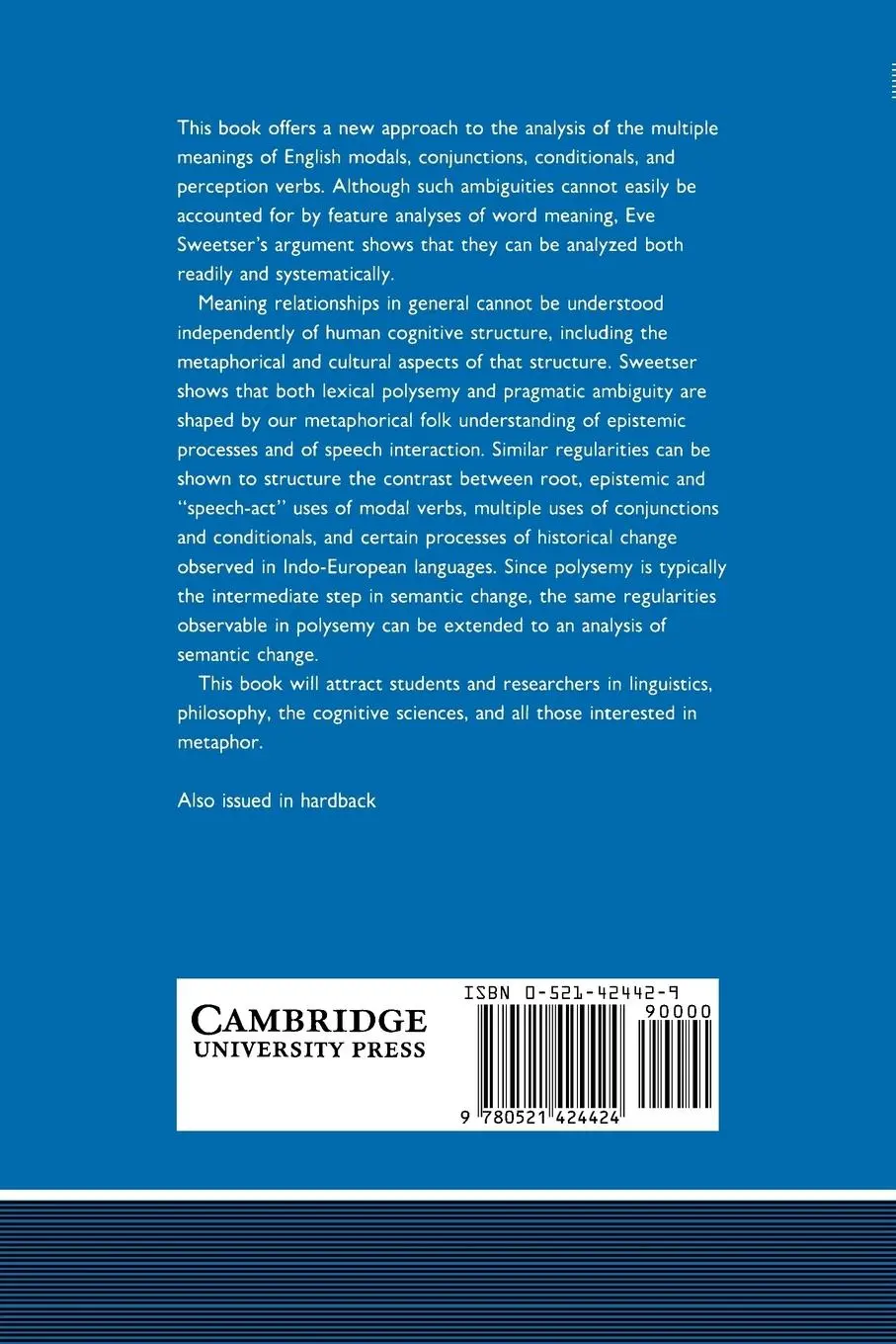 Rückseite: 9780521424424 | From Etymology to Pragmatics | Eve E. Sweetser | Taschenbuch | 1991