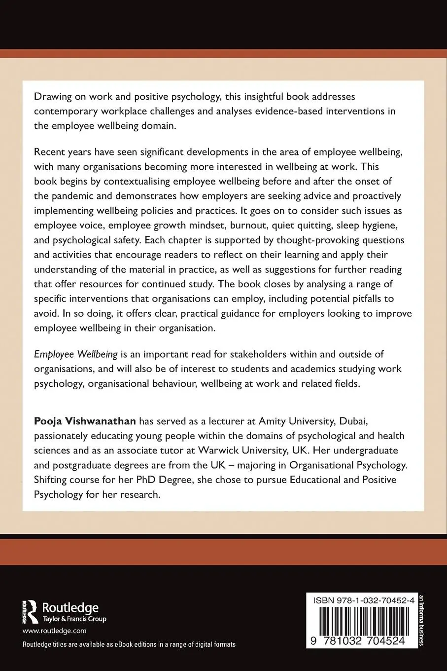 Rückseite: 9781032704524 | Employee Wellbeing | Pooja Vishwanathan | Taschenbuch | Englisch