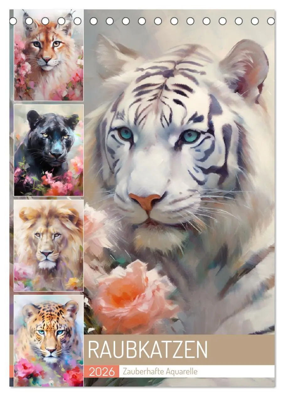 Cover: 9783516314724 | Raubkatzen. Zauberhafte Aquarelle (Tischkalender 2026 DIN A5 hoch),...