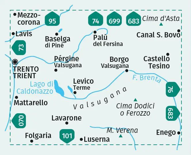 Bild: 9783991214724 | KOMPASS Wanderkarte 75 Valsugana, Trento, Piné, Levico, Lavarone...