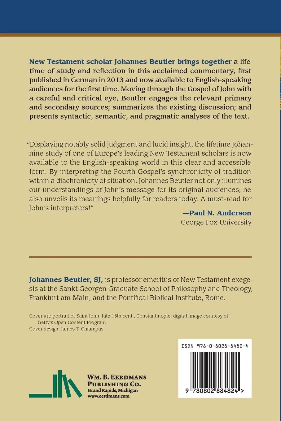 Rückseite: 9780802884824 | Commentary on the Gospel of John | Johannes Beutler | Taschenbuch