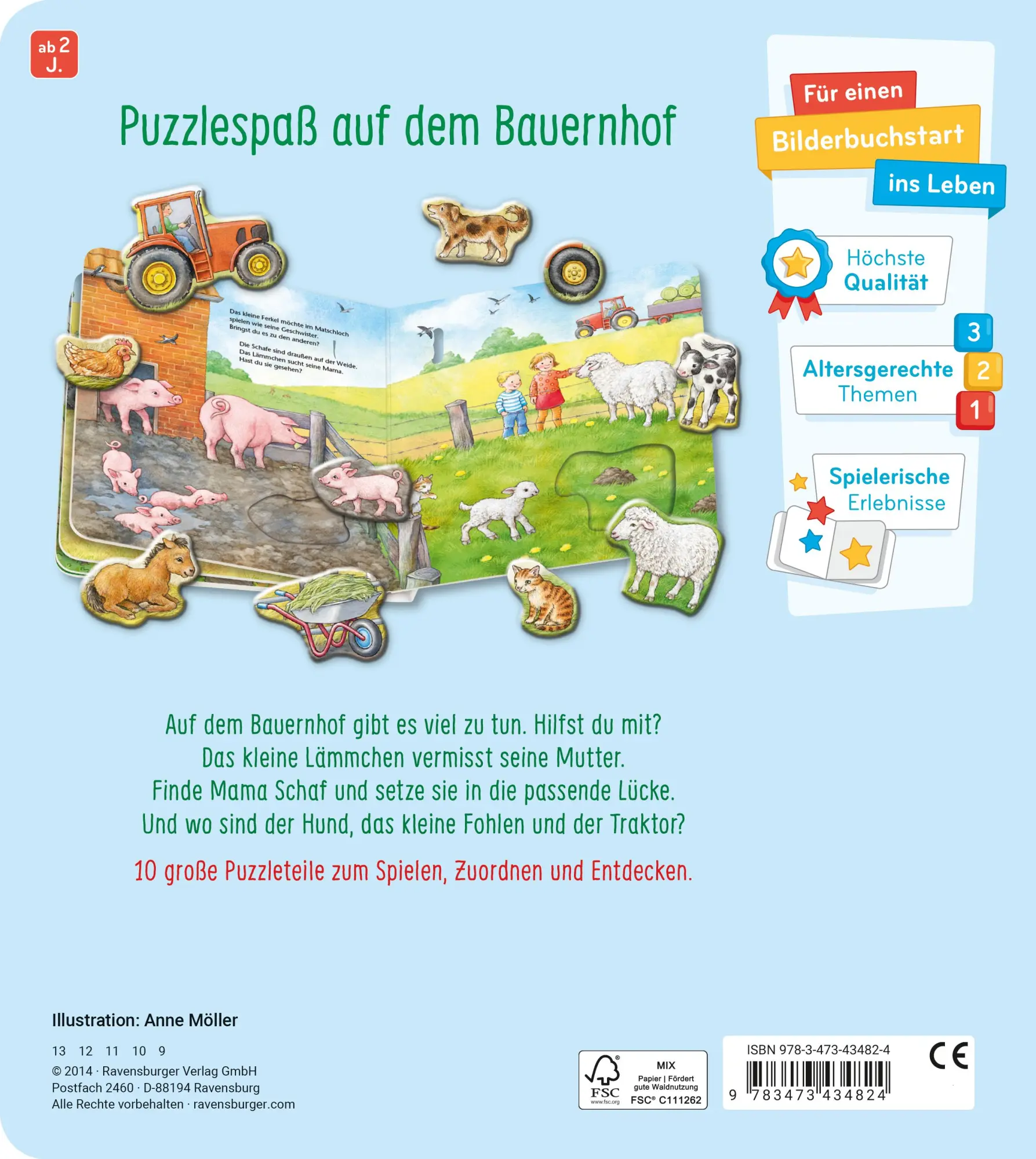 Rückseite: 9783473434824 | Mein großes Puzzle-Spielbuch Bauernhof | Buch | 12 S. | Deutsch | 2014