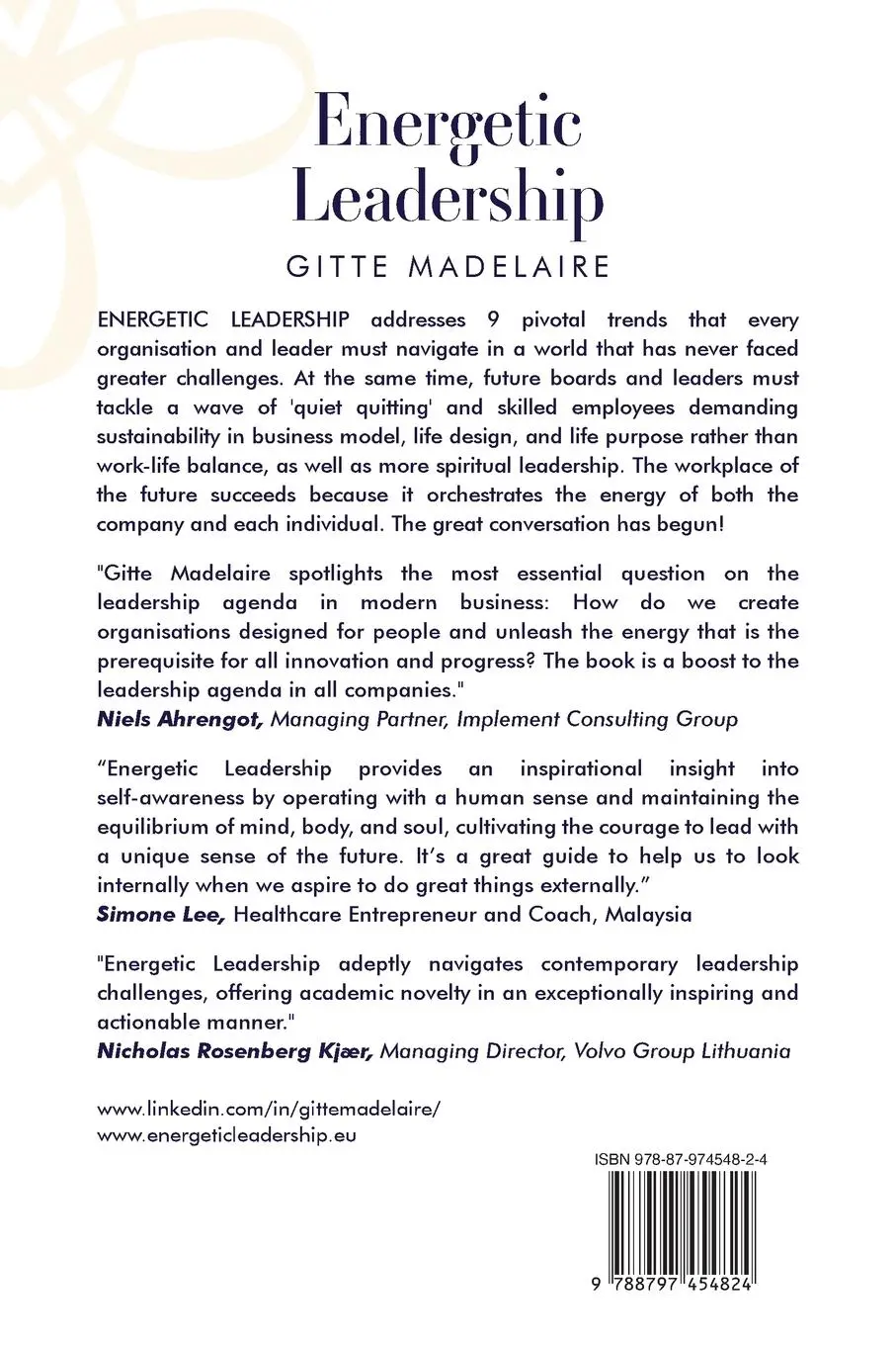 Rückseite: 9788797454824 | Energetic Leadership | Gitte Madelaire | Taschenbuch | Englisch | 2024