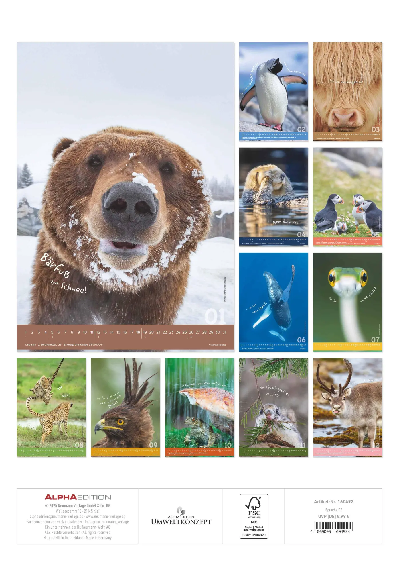 Rückseite: 4069095004924 | Tierisch cool! 2026 - Bild-Kalender 23,7x34 cm - mit lustigen...