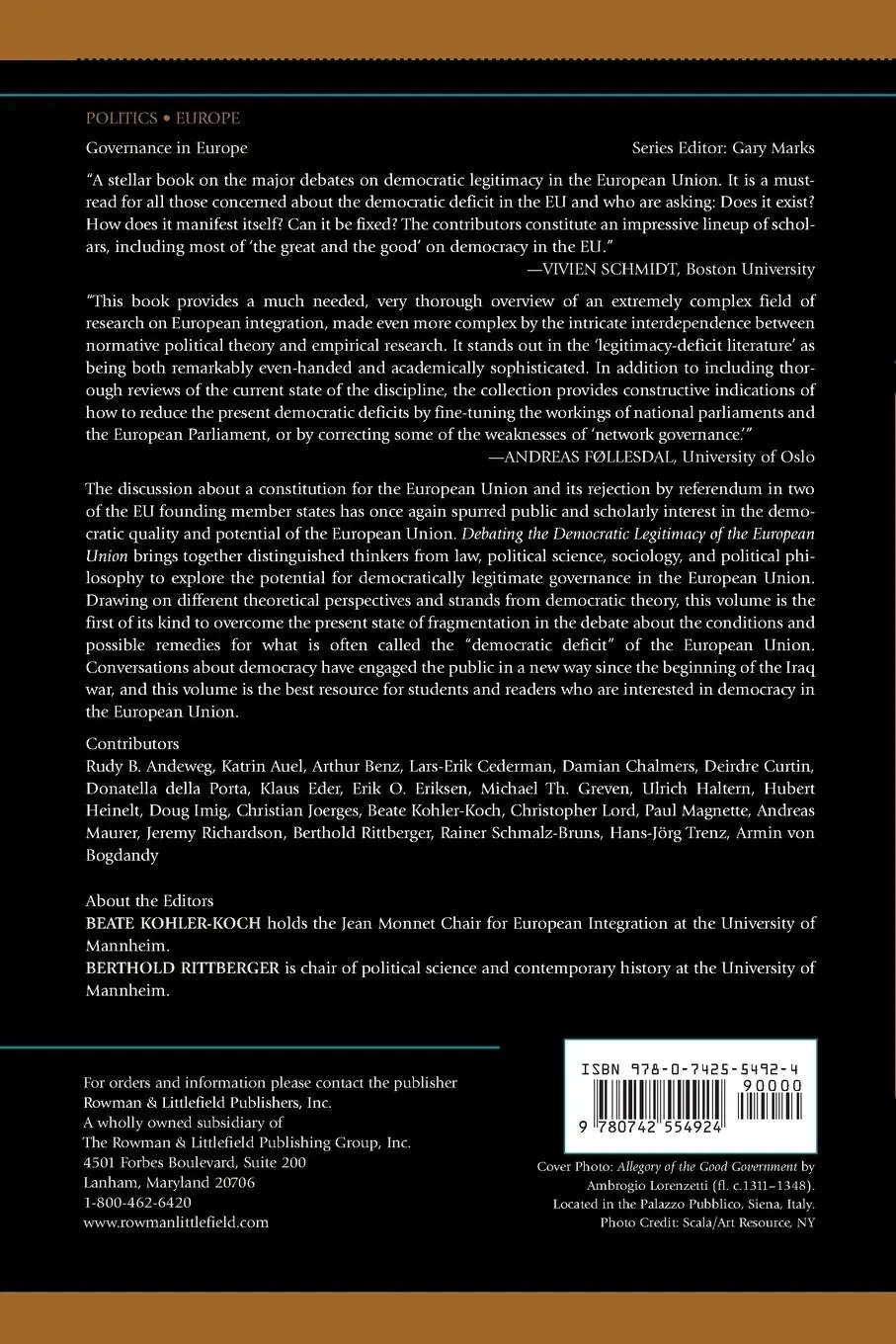 Rückseite: 9780742554924 | Debating the Democratic Legitimacy of the European Union | Taschenbuch